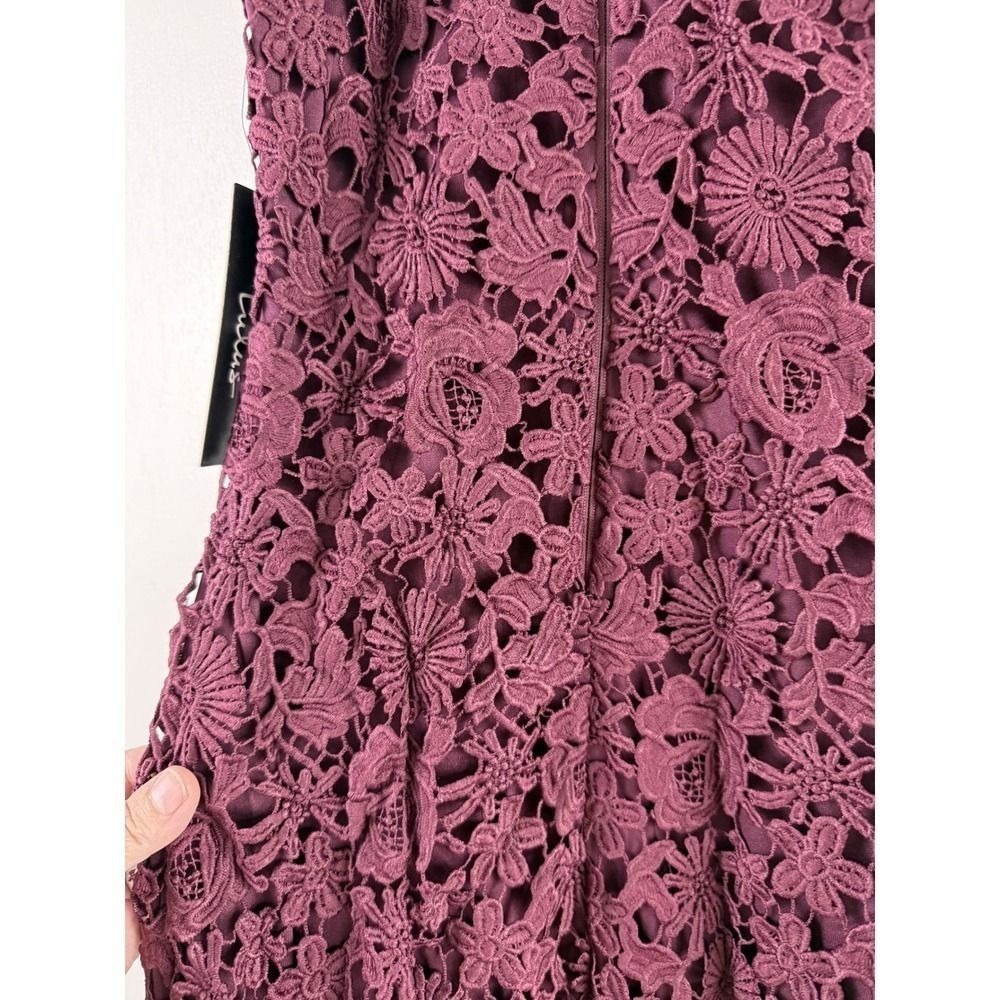 Lulus Love Poem Burgundy Crochet Lace Halter Dress Mini Romancore NWT Small - Picture 3 of 10